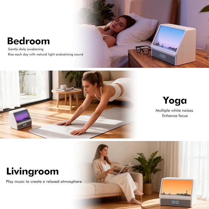 Sunrise Alarm Clock, White Noise Machine Lamp, Wake Up Light with 12 Sounds, Sleep Aid,Dimmable Clock for Adults Kids Bedroom,Bluetooth Speaker