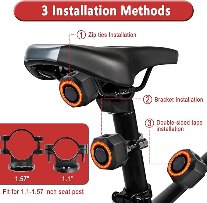Bike Turn Signals, Bicycle Tail Light with Turn Signals, Bike Tail Light USB Rechargeable with Horn, IP65 Waterproof Anti-Theft Alarm,6 Light Mode Auto On Off, for Bicycle, Ebike, Scooter