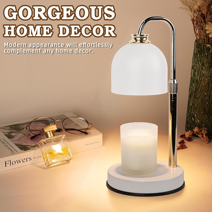 Candle Warmer Lamp with Timer Dimmable, Birthday Gifts for Women Mom, Modern Candle Warmer, White Candle Lamp for Jar Scented Candles, Home Decor, Wax Melt Warmer with 2 Bulbs