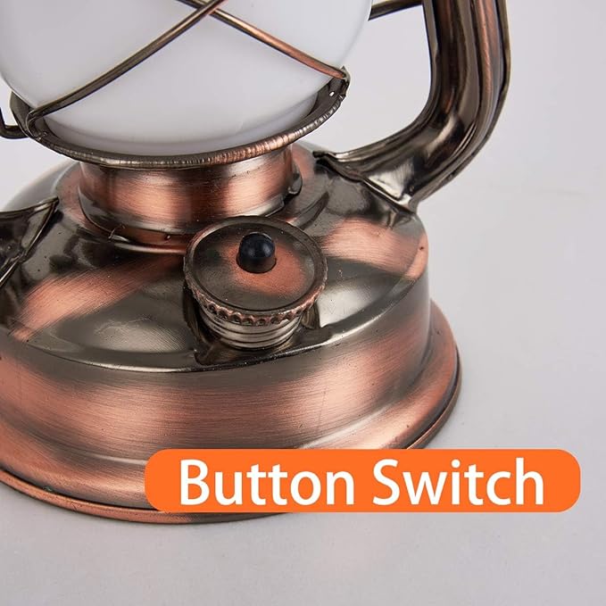 Rechargeable Vintage LED Hurricane Lantern, Warm White Battery Operated, Antique Metal Hanging Lantern with Dimmer Switch, 15 LEDs, 150 Lumen for Indoor or Outdoor Usage (Copper)
