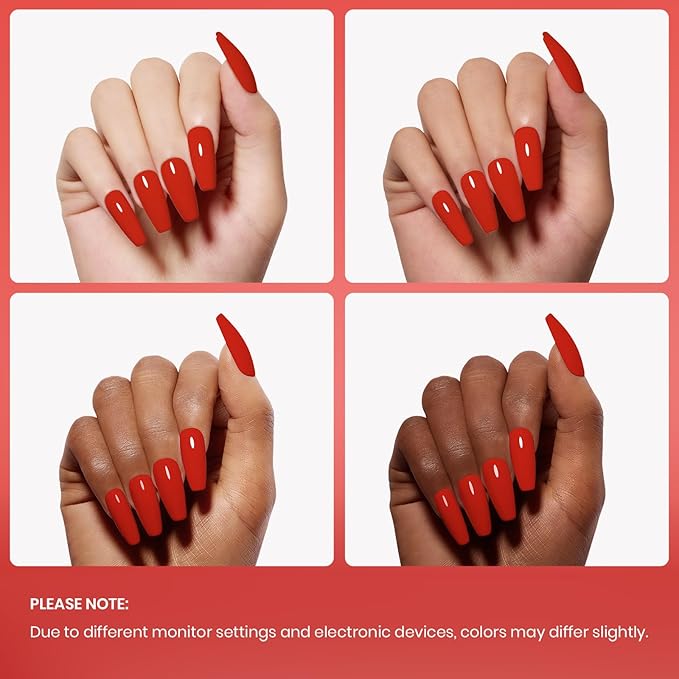 Beetles Red Gel Polish - 15ml/0.51 FL.OZ, Scarlet Red Gel Nail Polish, Soak Off UV LED Nails Art, Long-Lasting Manicure Salon DIY Home