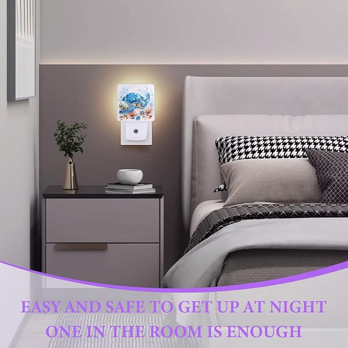 Sea Turtle Night Light,Plug-in Night Lights with Dusk-to-Dawn Sensor for Bedroom,Bathroom and Living Room Sleep Friendly lamp 0.5w
