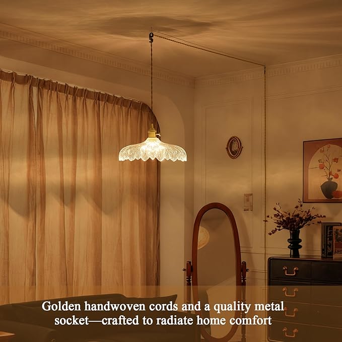 Plug in Pendant Light, 14Ft Cord Clear Glass Shade Hanging Light, Industrial Pendant Light for Dinning Room On/Off Switch Hanging Lamp Plug in, Bedroom and Kitchen Island