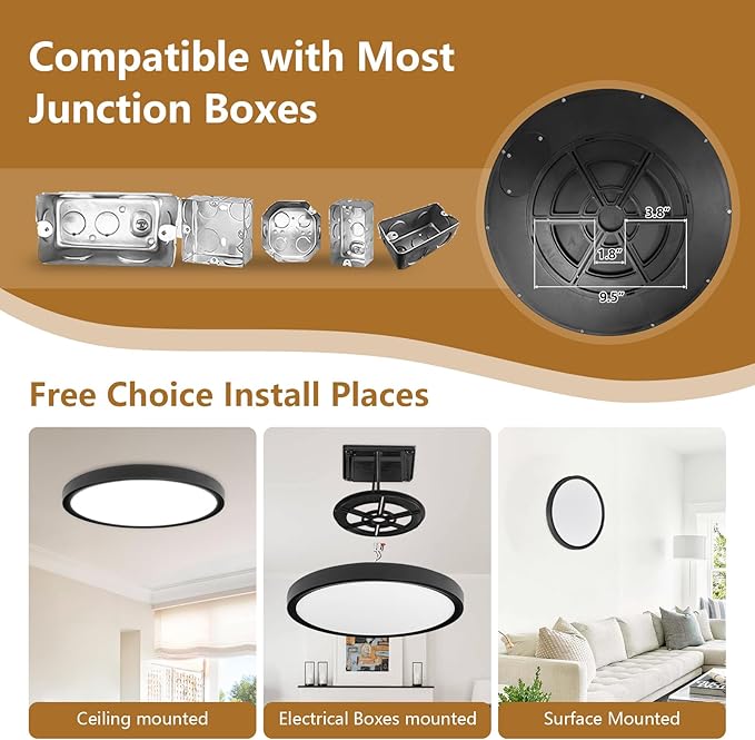 20 Inch Large LED Flush Mount Ceiling Light, 40W,4350LM, 3000K/4000K/6000K CCT Selectable, 0.98inch Super Slim Low Profile Round Flat Panel Light for Bedroom,Kitchen,Hallway(Black)