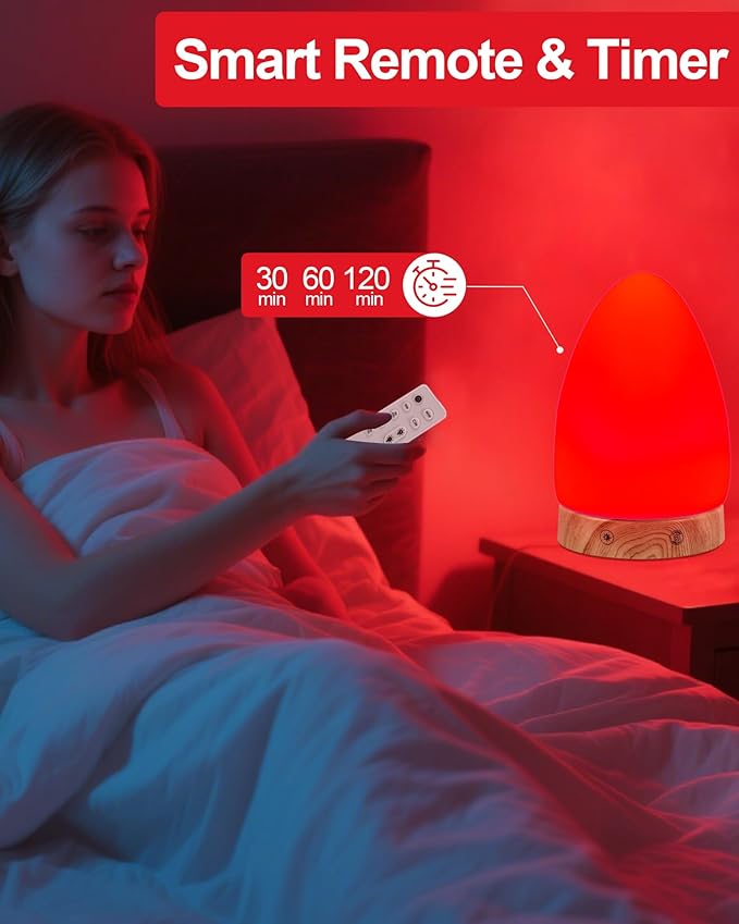 670nm Red Light Night Light Lamp for Sleep, Red Nightlight Desk Lamp with Zero Blue Light Multi-Color and Brightness Options Remote Control USB Charging Elegant Design