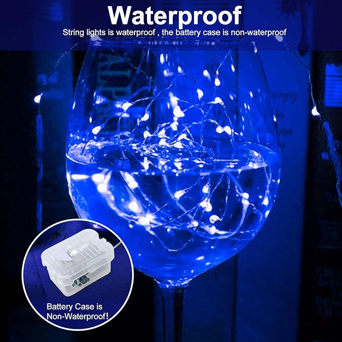 AIKEI 48 Pack LED Fairy Lights Battery Operated, Mini String Lights Waterproof 7 Feet 20 Led Firefly Starry Lamps for Wedding Party Bedroom Garden Halloween Christmas Decoration Blue