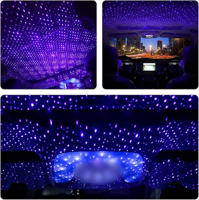 USB Star Projector Night Light, Adjustable Romantic Interior Roof Star Night Light, Portable Car Roof LED Night Star Lamp, for Cars, Ceiling, Living Room Party Atmosphere Decor (Purple Blue)