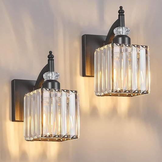 Modern Wall Sconces Set of Two Black Wall Sconces Indoor Wall Lamp Crystal Wall Light Wall Mounted Room Sconce Wall Lighting Bathroom Vanity Light Fixtures