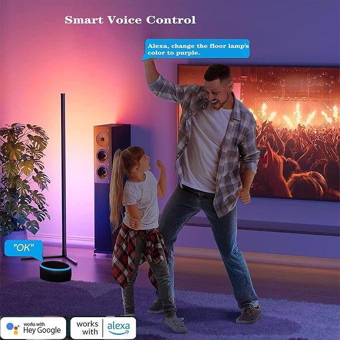 Corner Floor Lamp, LED Corner Lamp with Alexa & Google Home, App and Remote Control,16 Million DIY Colors & 68+ Scene, Music Sync, Color Changing Smart Ambient Light for Living Rooms, Bedrooms