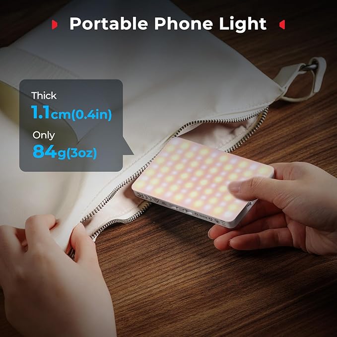 SmallRig M3 Magnetic Selfie Phone Light with Clip, 120 LEDs 2000mAh Rechargeable, 2700K-6500K, Portable Content Creators Fill Light for Video Recording, for iPhone/Laptop/Camera/Webcam (White) - 5640