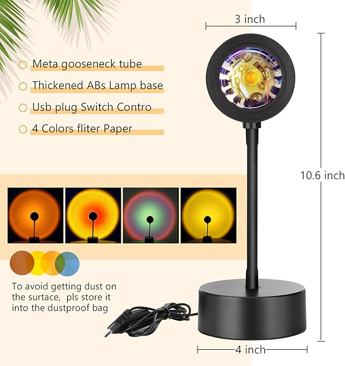 Sunset Lamp - 4 in 1 Projection Sun Lamp Create a Romantic Light with Rainbow, Sunset, Sunset Red and Sun Effect