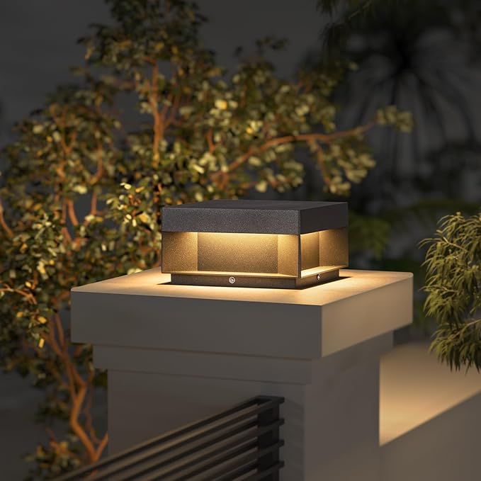 Outdoor Modern Post Light,7.87" Square Column Lamp LED Fence Deck Post Caps Lights Waterproof 3000K Luxry Pillar Lighting Outside High Voltage Wired for Flat Surface Patio Garden Decoration