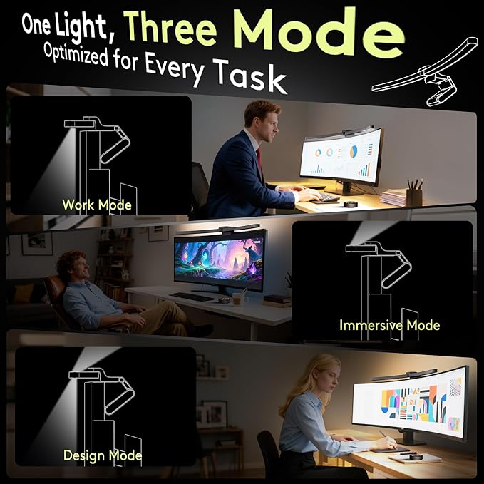 Quntis 1000R Curved Monitor Light Bar, Dual Adjustable Led Desk Lamp with Remote - Independently Rotate 2 LED Arc-Shaped Light Bars Specially Designed for Curved and 34'' Large Screen
