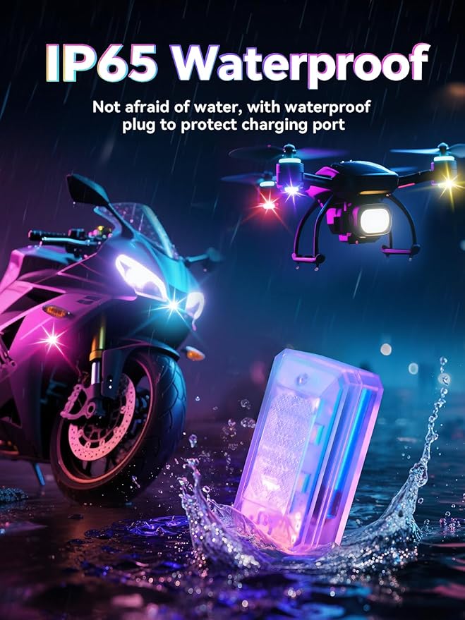 Asunder 8PCS Upgraded 500mAh Wireless LED Strobe Lights with Remote,8-Color Waterproof Rechargeable Emergency Lights with 11 High-Brightness LEDs for Cars,Motorcycles,Bikes,Drones&Aircraft