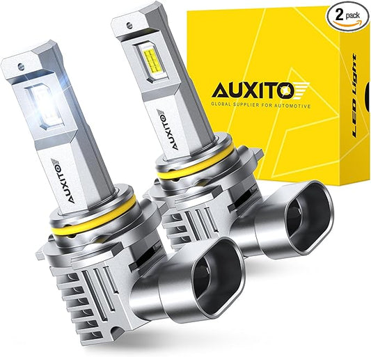 AUXITO 9005 LED Bulbs HB3 Light 6500K Daylight White Ultra-Bright, 60W Fanless Fog Light Bulb,True 1:1 Size, Plug-N-Play, Pack of 2