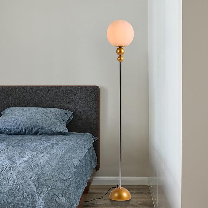 Modern Floor Lamps for Living Room, Globe Glass Shade Floor lamp for Bedroom, LED Standing lamp for Office, Corner