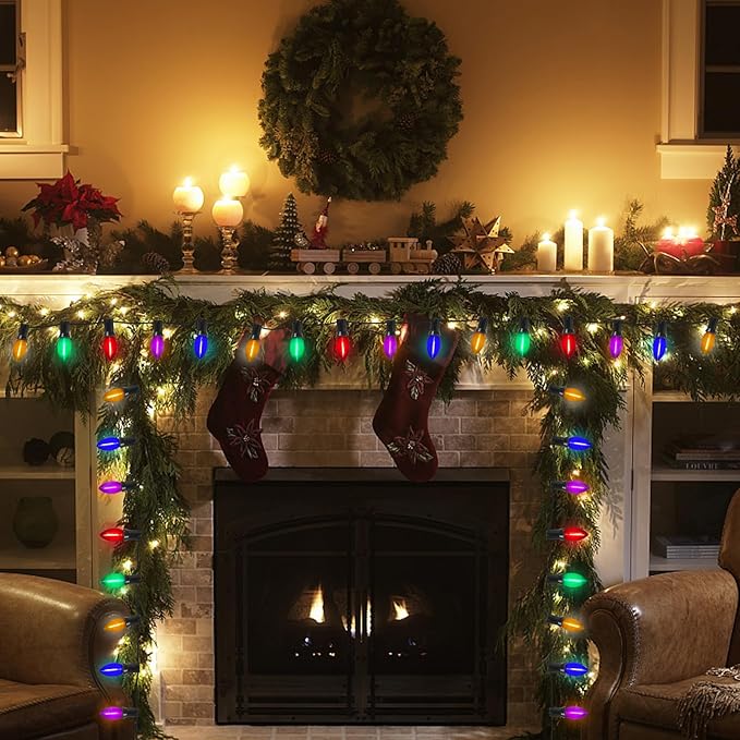 25 Pack C9 LED Multicolor Christmas Light Bulb, C9 Shatterproof LED Multicolor Bulb for Christmas Outdoor String Lights, E17 Intermediate Base Night Light Bulb, 0.6W Commercial Grade Dimmable Bulbs