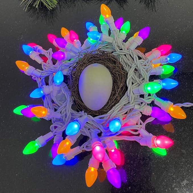 Easter String Lights LED Multi Color Glass C3 Lights 50 Count Easter Pastel Light 120V UL Certified Connectable Outdoor String Light White Wire for Party Patio Home