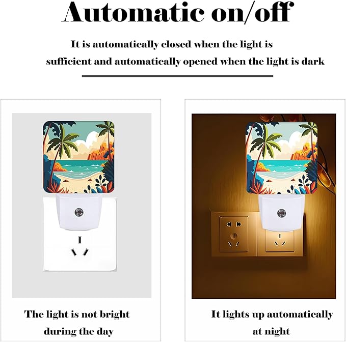Palm Tree with Beach Night Light,Plug-in Night Lights with Dusk to Dawn Sensor for Stairway,Hallway,Bedroom Sleep Friendly Ideal for Women/Girls/Boys Gift,0.5w