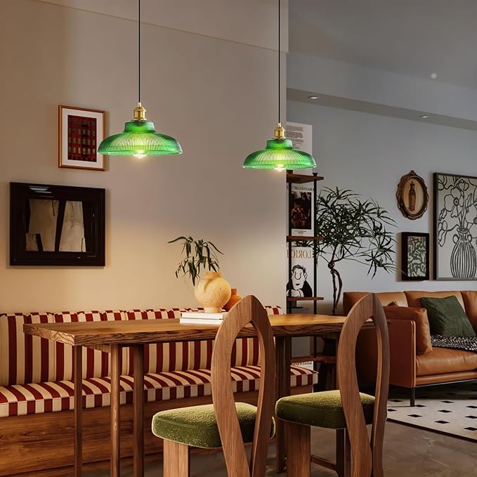 Plug in Pendant Light: Hanging Light Plug in Green Glass Hanging Lamp, Pendant Lighting for Kitchen Island, Bedroom, Dining Room, Living Room, No Bulb