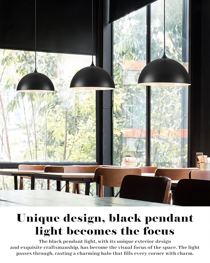Large Dome Pendant Lights Kitchen Island, 16 Inch Black and White Dome Pendant Light, Black Farmhouse Pendant Light, Large Black Pendant Lights for Kitchen Island 1 Pack