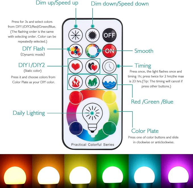 SUNNEST LED Color Changing Light Bulb, 820LM Dimmable E26 10W RGBW, Mood Light Bulb with Timing Remote, 120 Colors Screw Base Lights for Home Decor, Bedroom, Stage, Party