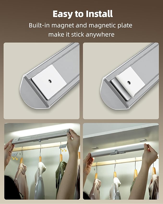 EZVALO Motion Sensor Closet Light, Rechargeable 1800mAh Battery-Operated LED Light, Rotatable Sensor, 3 Color Temperatures & Stick-On Light for Closet, Pantry, Stairs
