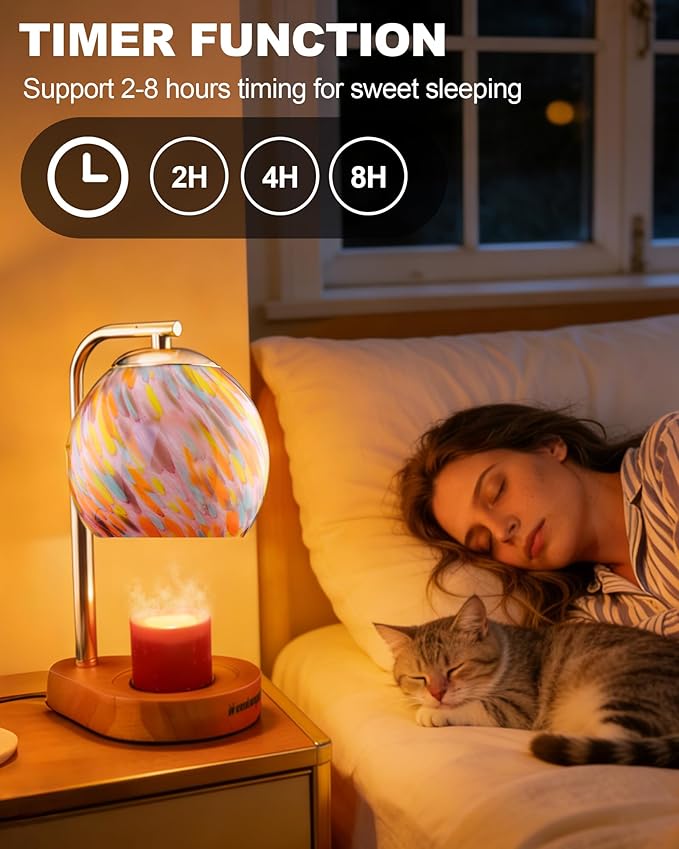 WanshengLe Candle Warmer Lamp with Dimmable 7-Level Brighness, Adjustable Height with 2/4/8H Timer, Home Decor and Gifts for Women Mom Scented Jar - Gold