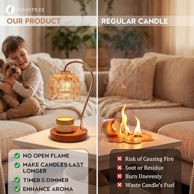 Candle Warmer Lamp Gift Set with 3 Jar Candles & Gift Box, Gifts for Women Christmas Birthday, Mom Sister Friend Gift, Lavender, Vanilla, Ebony, 2 Bulbs
