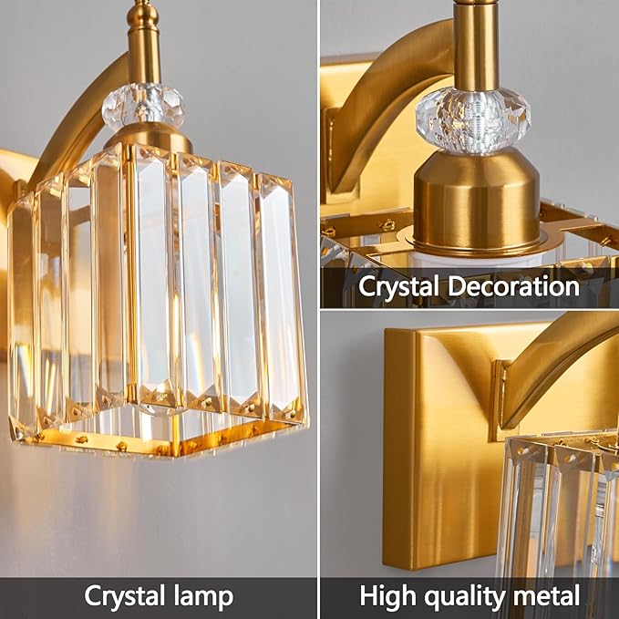 Crystal Vanity Lights - Gold 3 Light Modern Vanity Light for Bathroom