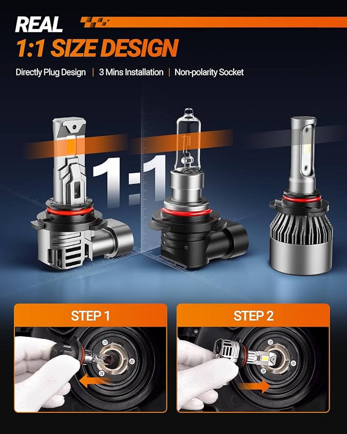 SEALIGHT 9012/HIR2 Bulbs, 30000LM 6500K Fog Bulbs 1:1 Mini Size with Cooling Fan, 9012 for Powersports ATV/UTV, 3 Mins Plug-N-Play, Pack of 2