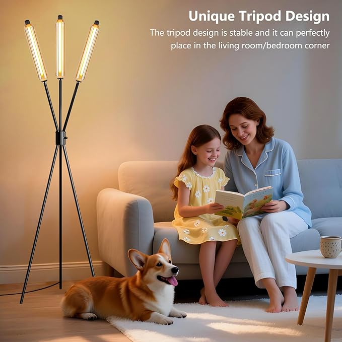Lightdot LED Tripod Floor Lamps for Living Room, Stepless Dimmable Modern Standing Tall Lamp with 360° LED LampHead,Mid Century Industrial Floor Lamp for Bedroom/Sofa Beside/Corner Decor-Black