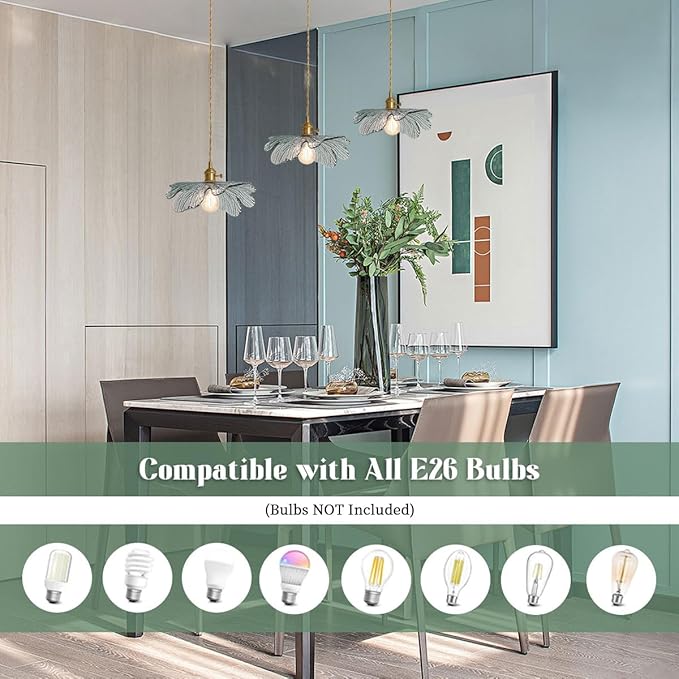 Island Pendant Lights for Kitchen 3 Light Modern Pendant Light Hand Blown Large Glass Chandelier Gold Pendant Light Vintage Chandelier with Dark Green Glass Shade for Dining Room Bedroom