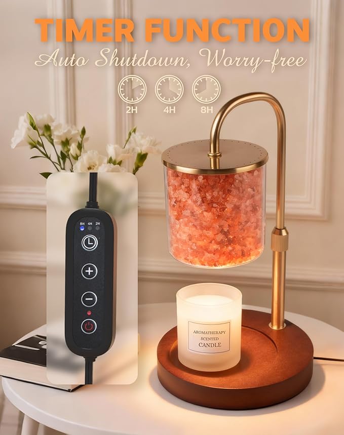 ARVIDSSON Candle Warmer Lamp with Himalayan Pink Salt, Timer & Dimmable Candle Warmer for Jar Candles, Birthday Gifts for Women Mom, House Warming Gifts, Candle Lamp Warmer for Home Decor