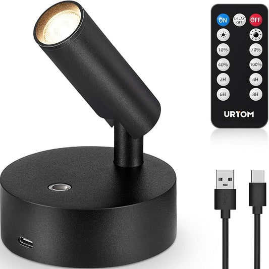 Spot Lights Indoor with Remote Rechargeable Picture Light Battery Operated Spotlight with Timer Dimmable Wireless Uplighting Indoor Display Lights Stick on Wall Light for Plant Artwork, 1 Pack