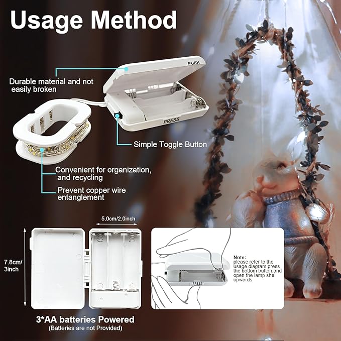 LED Fairy Lights Battery Operated 2Pack, White String Lights 16FT 50LED Silver Wire String Light Indoor Outdoor Waterproof Cuttable Starry Fairy Light for Bedroom Easter Halloween Christmas Decoration