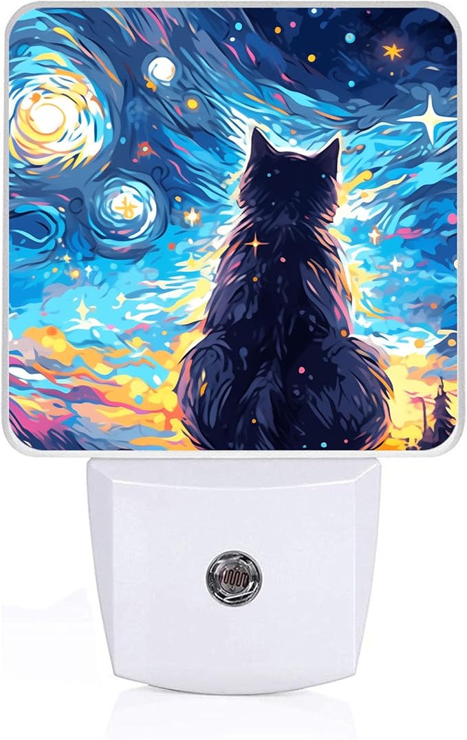 Black Cat Night Light, Plug-into Wall Starry Night Nightlight Lamp with Dusk to Dawn Sensor, Led Lamp 0.5W Energy Efficient for Boys Girls Adults Home Decor