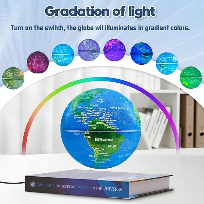 Flagest Magnetic Levitation Floating Globe with 16 Colors LED Lights, Rotating Geographic Globe World Map with Book Base for Home Office Desk Decor, Cool Tech Gadgets for Men Husband Boys and Girls