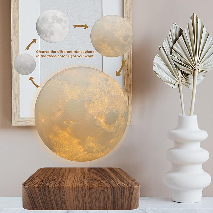 Levitating Moon Lamp, Magnetic Floating Moon Lamp Spinning Luna Night Light with 3 Color Modes, for Home Office Desk Decor, Bedroom Unique Lamps, Cool Tech Gadgets Gift for Women Kids