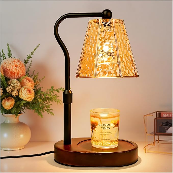 Candle Warmer lamp with Timer Dimmer,Electric Candle Warmer, Vintage Flower Lotus lamp,Compatible with Various Candles, Gifts for Mom Women,Candle Lamp for Bedroom Home Decor (Amber-Retro)