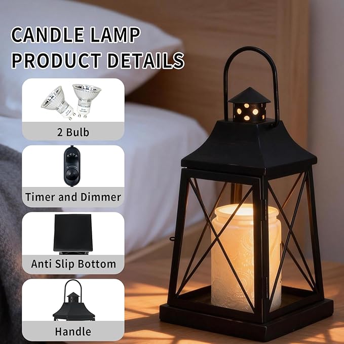 Candle Warmer Lamp with Timer,Compatible with 3 Wick Candles Jars,Vintage Candle Warmer Lantern Lamp,Dimmable Farmhouse Candle Lamp Warmer,Fully Enclosed and Hanging Up Designed