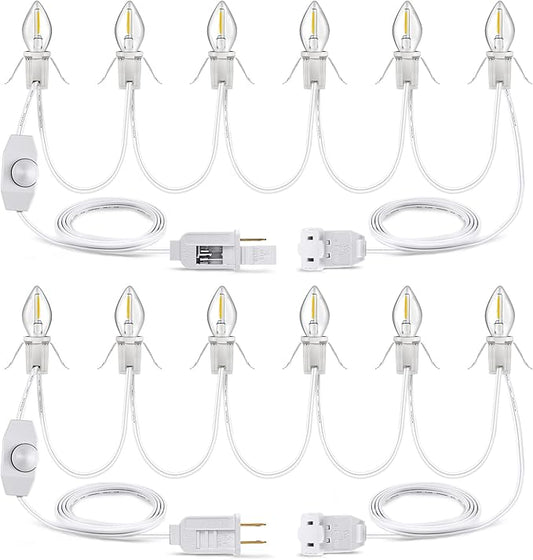 Meonum Christmas Village Lights with 6 LED Light Bulbs, 15 Feet Accessory Cord with C7 Lamp, Rotary On/Off, Female/Male Plugs, Spare Fuses, Blow Mold Light for Village House Craft Decorations (2 Pack)