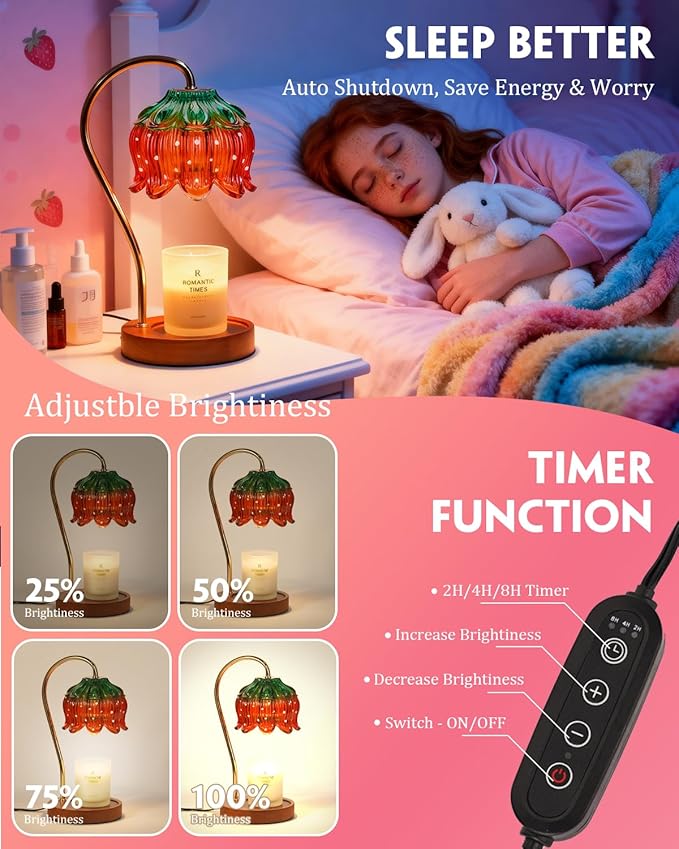 Strawberry Candle Warmer Lamp, Cute Candle Lamp with Timer & Dimmable, Birthday for Women Mom, House Warming Gift New Home, Lotus Wax Melt Warmer for Yankee Village Candles