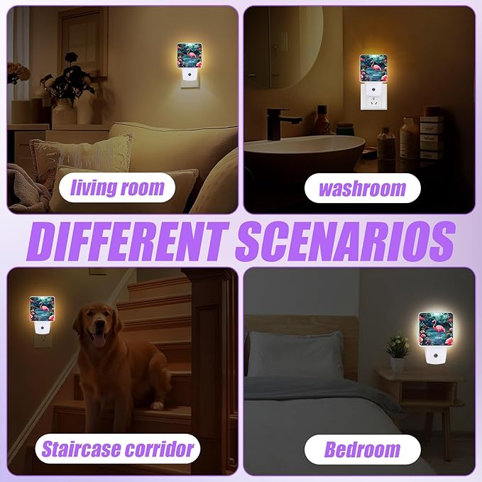 Flamingo Watercolor Night Light,Floral Night Lights Plug into Wall,Led Lamp for Stairway/Hallway/Bedroom 0.5W Nightlight Sleep Friendly