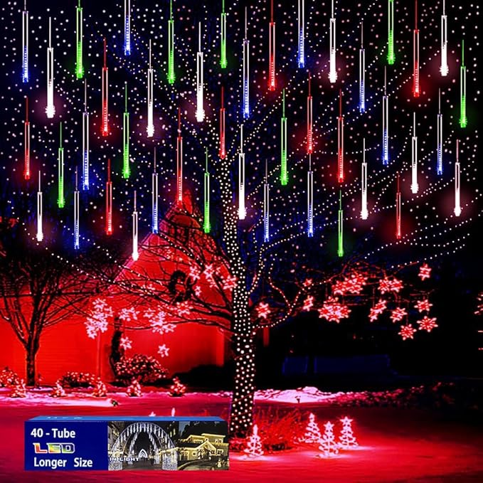 Meteor Shower Lights Outdoor: 40 Tube(Equivalent to 5 Sets of 8-Tubes) Christmas Lights - Waterproof Christmas Halloween Decorations for Yard Outside Tree Roof, Multicolor