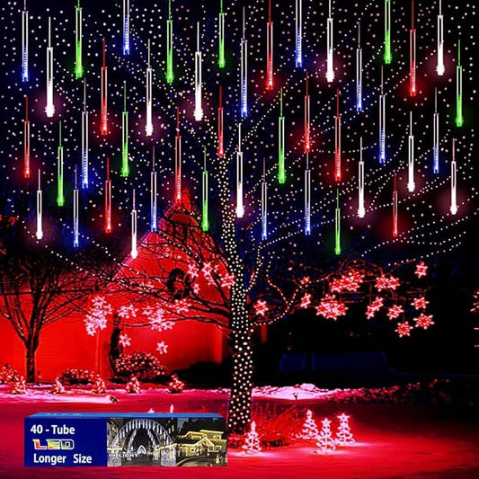 Meteor Shower Lights Outdoor: 40 Tube(Equivalent to 5 Sets of 8-Tubes) Christmas Lights - Waterproof Christmas Halloween Decorations for Yard Outside Tree Roof, Multicolor