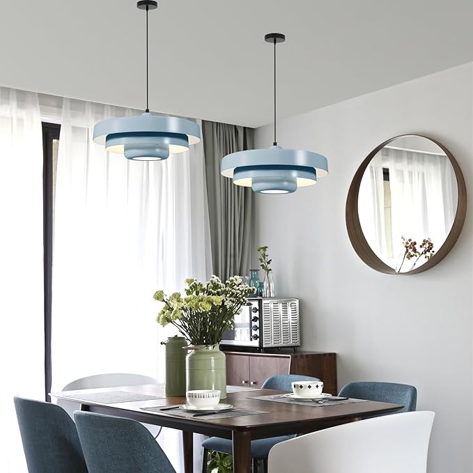 Light Blue Adjustable Pendant Light, Large Contemporary Nordic Ceiling Lamp for Kitchen Island, Mid Century Modern Dining Room, Living Room, Pantry