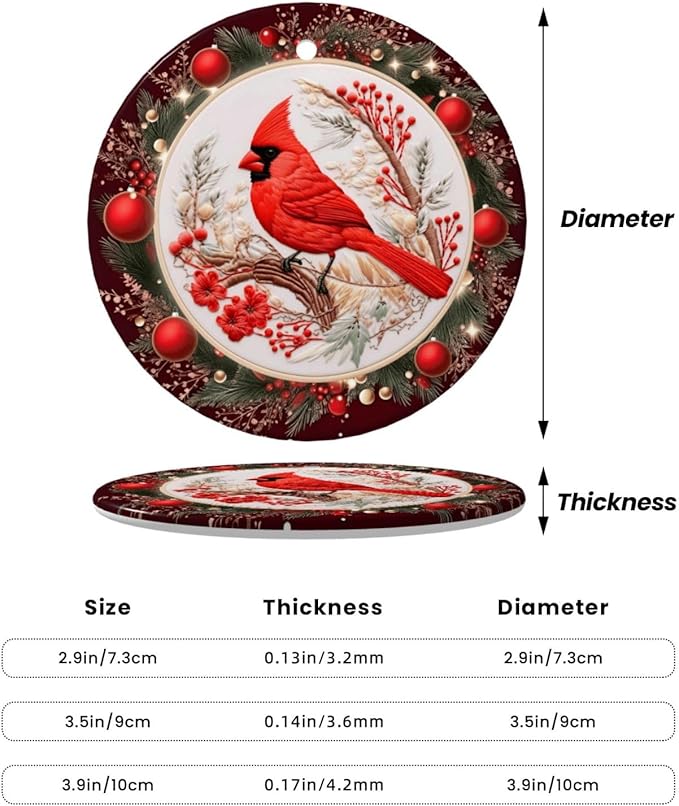 Merry Christmas Cardinal Red Ball Christmas Ornaments, Christmas Decorations Xmas Tree Hanging Ornaments, Round Ceramic Festive Keepsake Gift for Xmas Decorations Holiday Home Decor