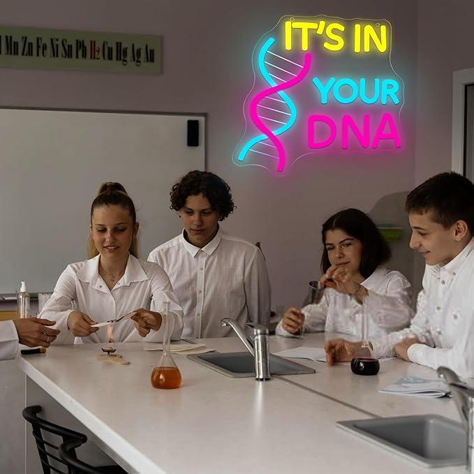 DNA Double Helix Neon Sign for Wall Decor Dimmable It's In Your DNA LED Neon Light for Classroom Office Man Cave Biology Science Decor Gifts for Teacher Students Nurse Doctor Size 11.8*11.2in(GLNP236)