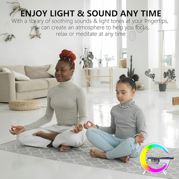 Wireless Speaker Charger Light,LED Bedside Lamp 4-in-1 Alarm Clock,Mood Night Light,Speaker & Wireless Charger,Smart Light Sound Machine,Atmosphere Table Lamp for Bedroom,Birthday Gifts